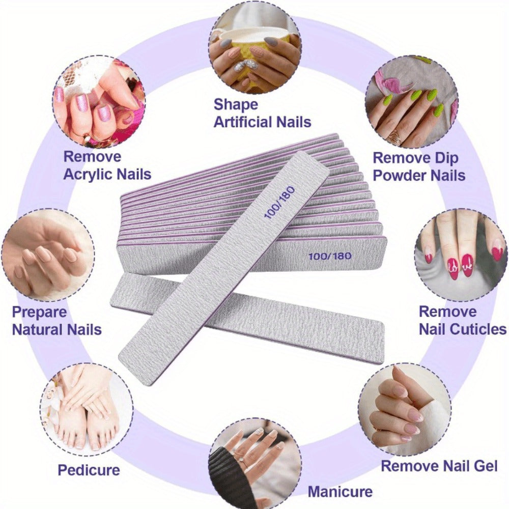 50-Piece Rectangular Nail File Set with 100/180 Grit Double-Sided Emery Boards for Manicure Use