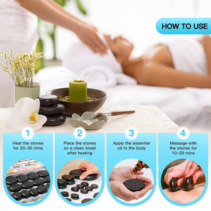 Hot Stone Massage Kit with Heater & Temperature Control – 10-Piece Professional Basalt Spa Stones Set for Full Body, Neck, Back & Leg Massage Therapy at Home or Salon