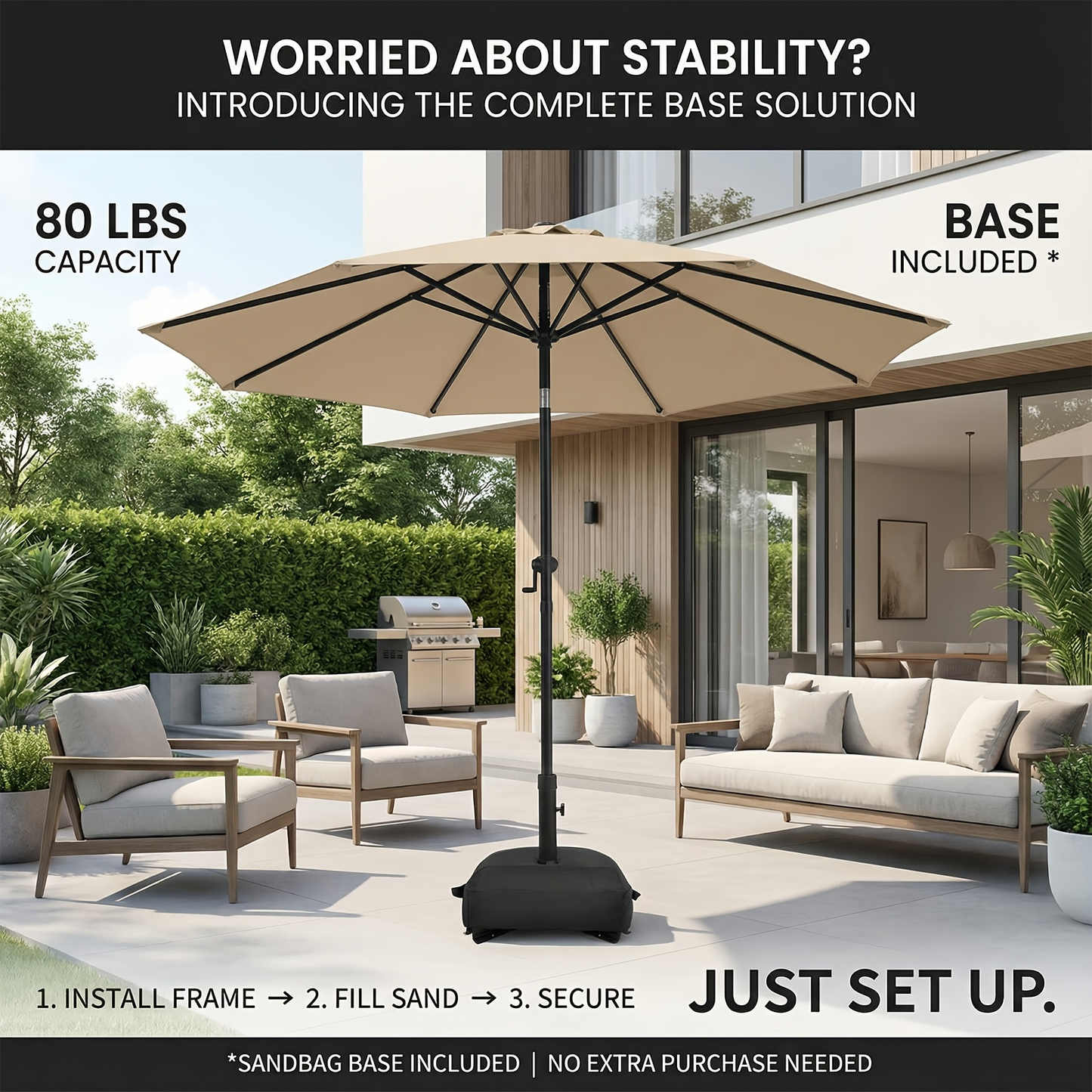 Market Umbrella 9FT Patio Outdoor Table Umbrella with Vent & Base