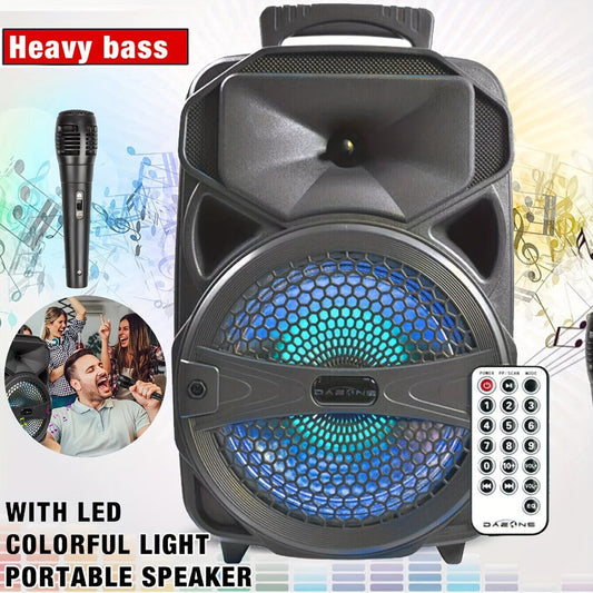 8-Inch Subwoofer Party Speaker 1000W Portable Rechargeable Wireless Bluetooth | Heavy Bass, FM Radio, LED Lights, Remote Control, Built-in Mic, AUX/USB/TF – Outdoor & Indoor Karaoke Boombox