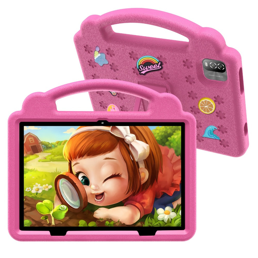 10.1 Inch Kids Tablet Android 15 12GB RAM 64GB ROM Children Educational Tablet with Protective Case Handle Dual Cameras Wi-Fi Parental Controls Pre-Installed Apps Games Toddlers Ages 3-12 Blue Pink