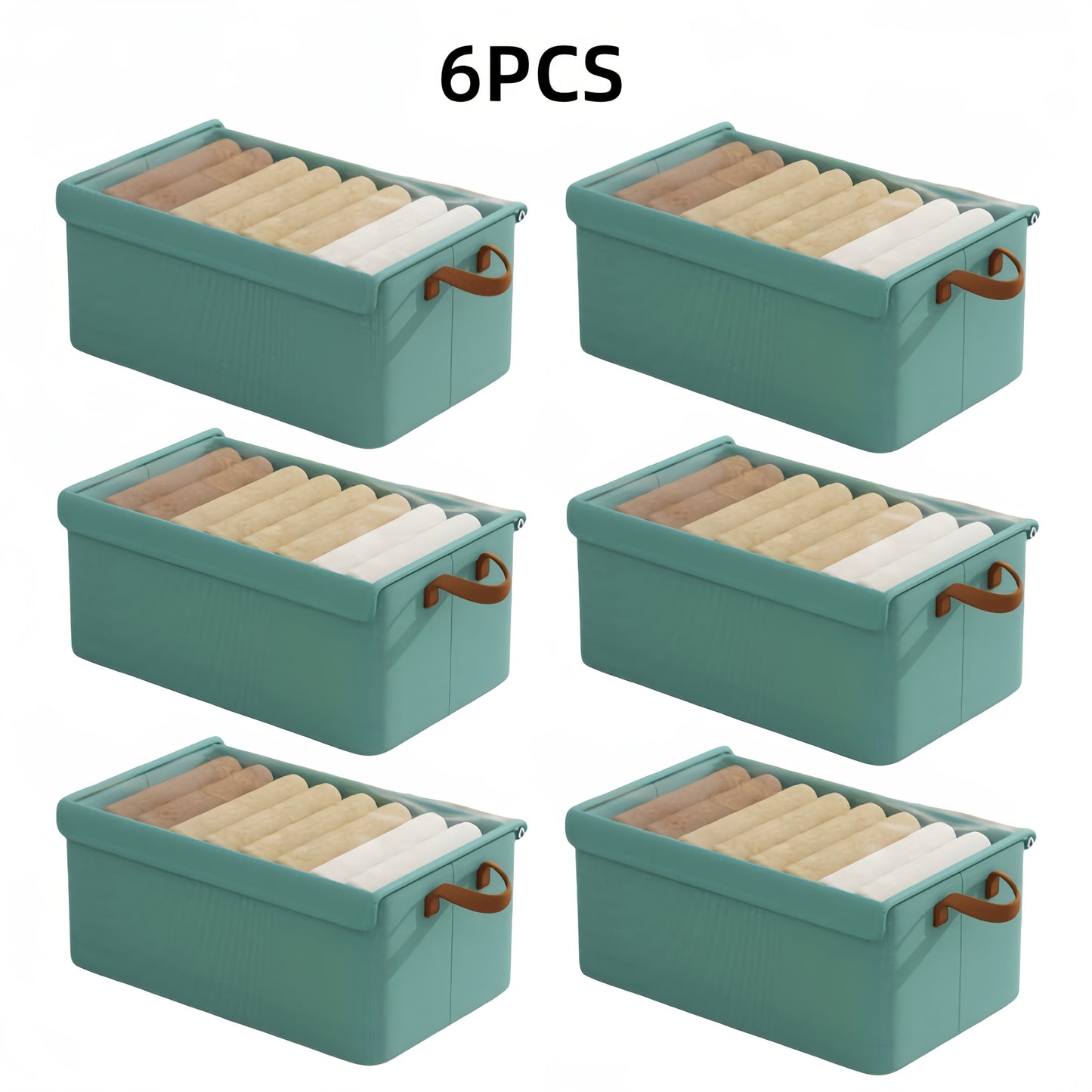 Foldable Fabric Storage Bins with Clear Top Lids and Handles in Four- or Six-Piece Color Sets
