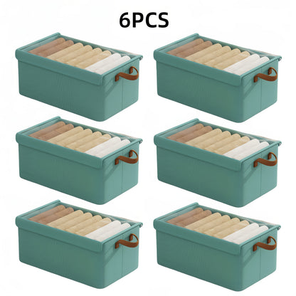 Foldable Fabric Storage Bins with Clear Top Lids and Handles in Four- or Six-Piece Color Sets