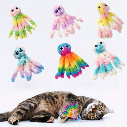 Cat Toy Octopus Plush 5-Pack in Random Colors with Long Tentacles and Teaser-Wand Hanging Loops