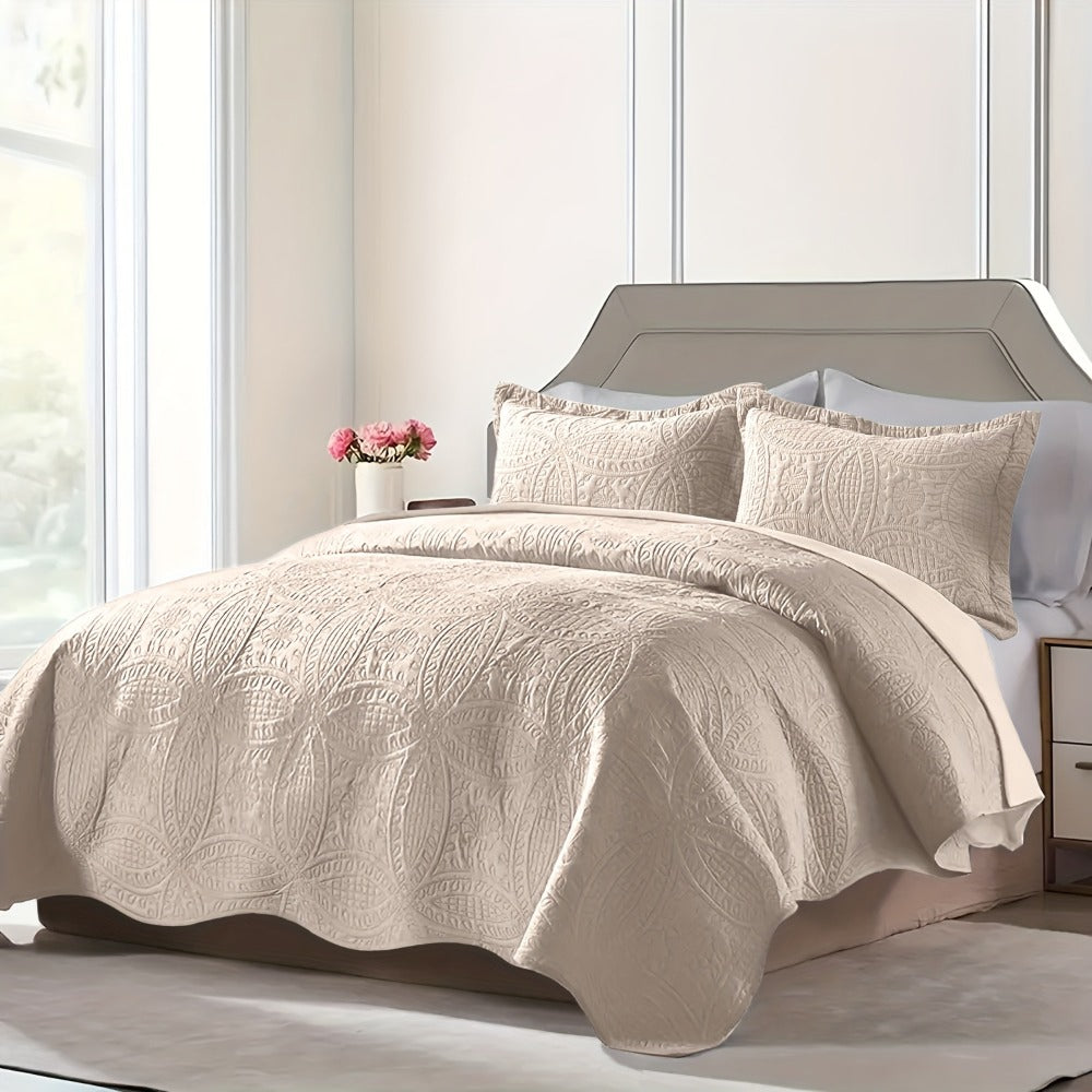 Three-Piece Lightweight Microfiber Quilt Set with Pillow Shams in Ten Size and Color Options