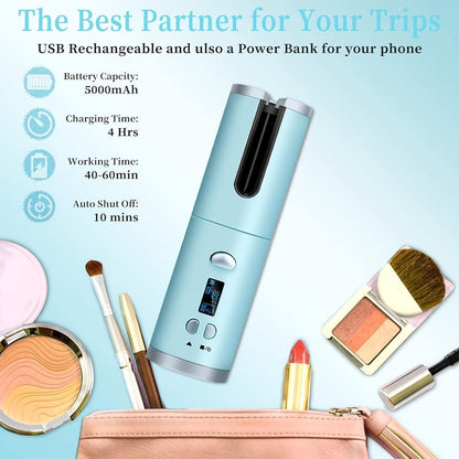 Cordless Automatic Curl-Chamber Iron with Display, USB Charging and Three Color Options Pictured