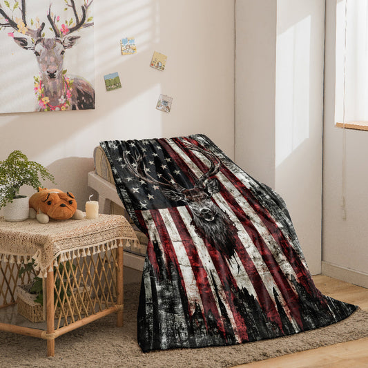 Deer Pattern Flannel Throw Blanket 200-250GSM Soft Warm