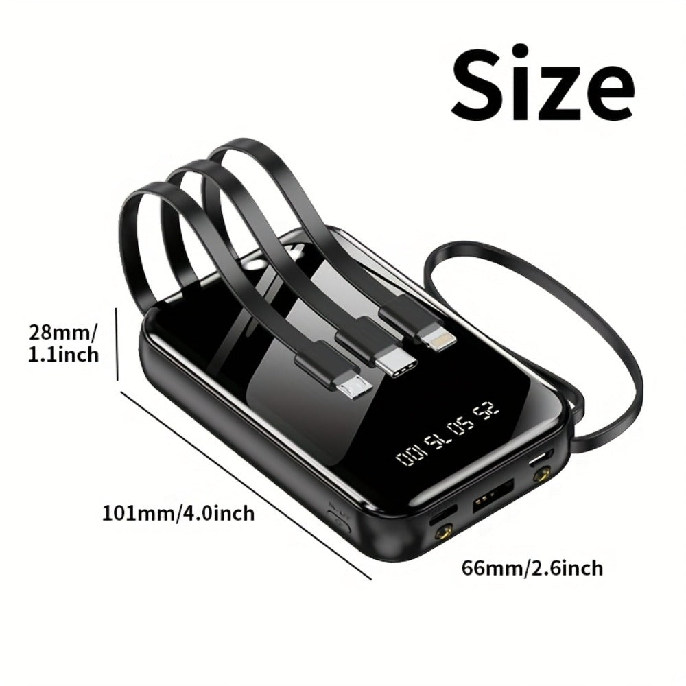 3-in-1 Built-in Cables Power Bank 50000mAh Portable Charger with Smart Digital Display Flashlight Apple Lightning Type-C USB Safe Lithium Battery Pack Outdoor Emergency Travel Gift