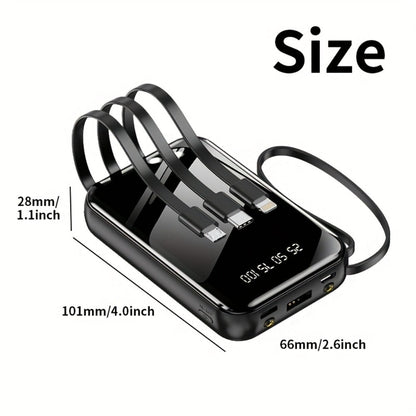 3-in-1 Built-in Cables Power Bank 50000mAh Portable Charger with Smart Digital Display Flashlight Apple Lightning Type-C USB Safe Lithium Battery Pack Outdoor Emergency Travel Gift