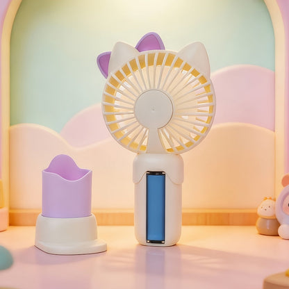 Hello Kitty Graphic Handheld Fan with USB Charging, Detachable Desk Base and Three Color Options