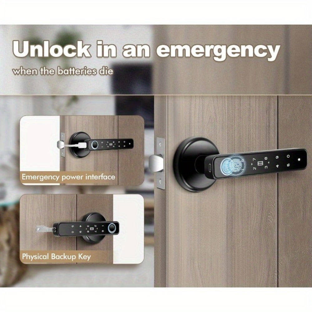 Smart Door Lock Handle with Fingerprint, Keypad, IC Card, App and Key in Single or Double Row Options