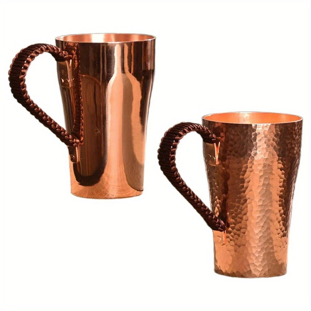 Hammered Copper Coffee Mug with 13.53oz Capacity, Tall Tapered Body and Textured Wrapped Handle
