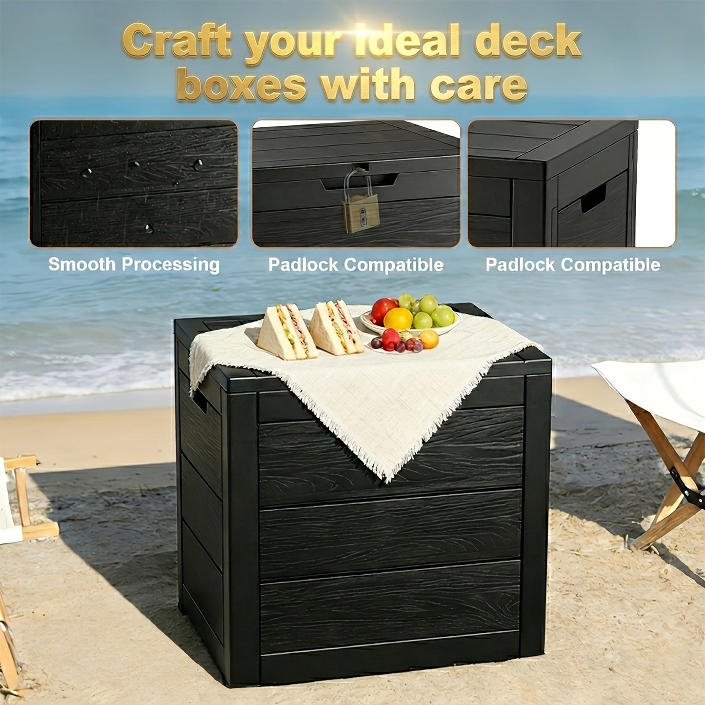 Flip-Top Resin Deck Storage Box with Secure Lid in Black for Patio, Pool and Garden Storage