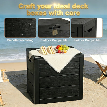 Flip-Top Resin Deck Storage Box with Secure Lid in Black for Patio, Pool and Garden Storage
