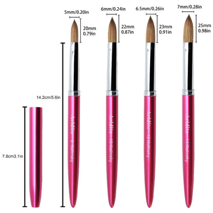 Rose-Red Acrylic Nail Brush with Cap in Exact Checkout Sizes #10, #12 or #14 and Pictured Flat-Shaped Tip
