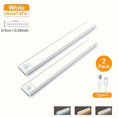 LED Motion Sensor Light USB-C Rechargeable 3 Color Temperatures Stepless Dimming Wireless Magnetic Under Cabinet Closet Night Light 1 2 4 Pack 20cm 30cm 40cm 50cm
