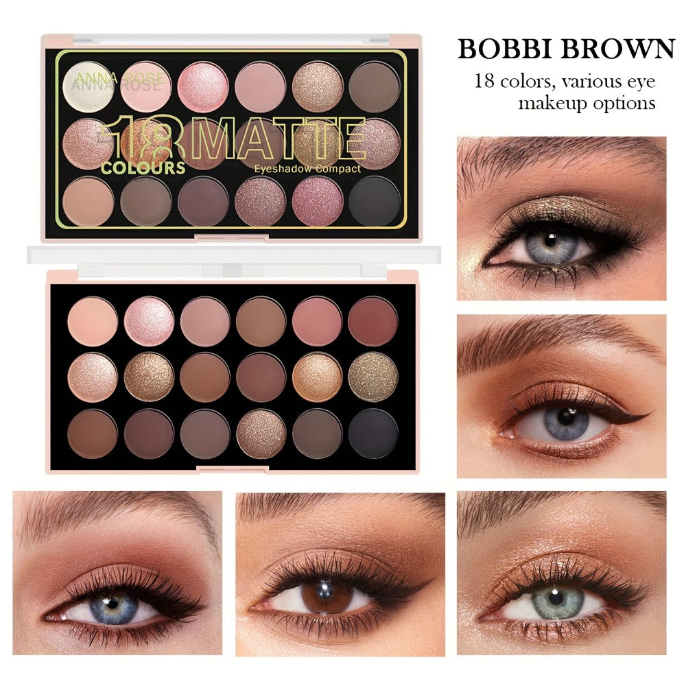 Eyeshadow Palette ANNA ROSE 18-Shade Compact with Pink-Brown Color Themes and Matte-Shimmer Finish Mix