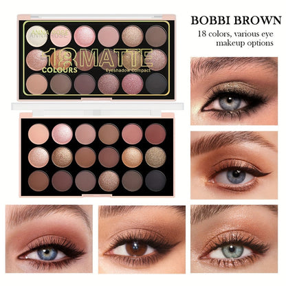 Eyeshadow Palette ANNA ROSE 18-Shade Compact with Pink-Brown Color Themes and Matte-Shimmer Finish Mix