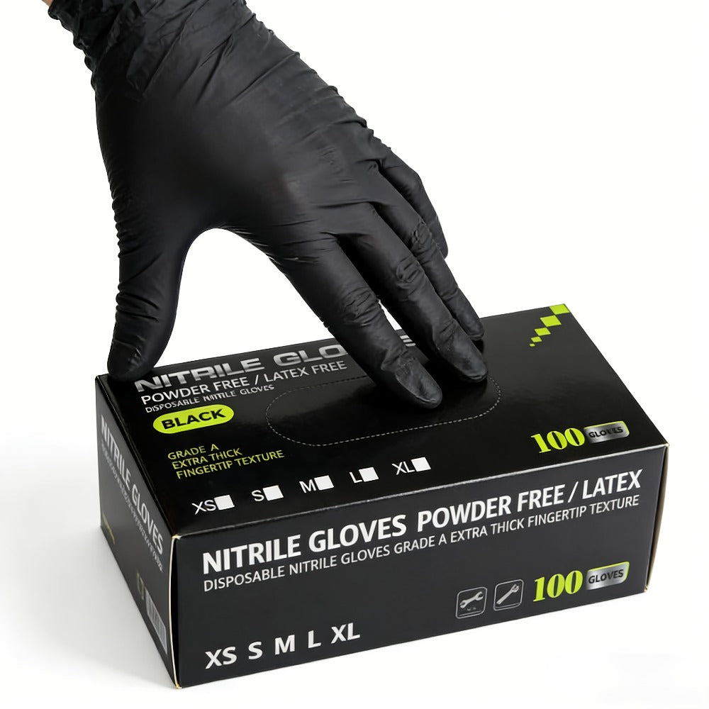 Black Nitrile Gloves 100 Count, 6 Mil Thick Latex-Free Disposable Gloves, Chemical Resistant Tear-Resistant Flexible Ambidextrous, for Automotive, Kitchen, Cleaning, Tattooing & Car Detailing – M, L, XL