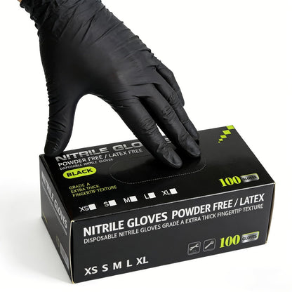 Black Nitrile Gloves 100 Count, 6 Mil Thick Latex-Free Disposable Gloves, Chemical Resistant Tear-Resistant Flexible Ambidextrous, for Automotive, Kitchen, Cleaning, Tattooing & Car Detailing – M, L, XL