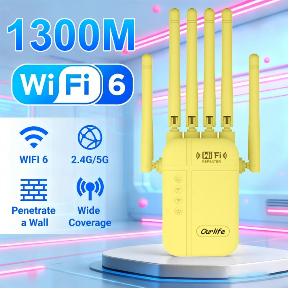 WiFi Range Extender Ourlife 1300Mbps Dual-Band 2.4/5GHz with Six Antennas and Five Color Configurations