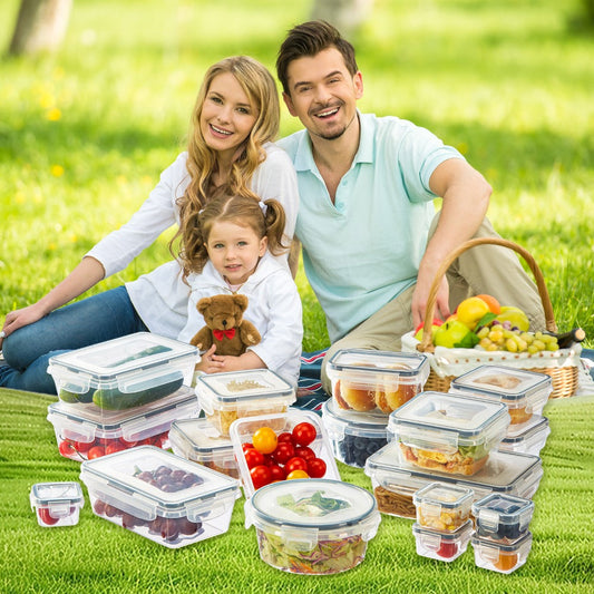 Container Set Food Storage Organizer with Locking Lids, BPA-Free Plastic and 12, 24 or 48 Pieces