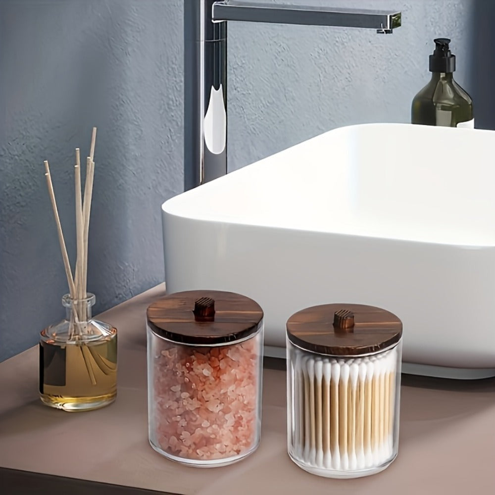 Glass Jars with Bamboo Lids 6 Piece Set – Sealed Dustproof Clear Glass Storage Containers for Bathroom Vanity, Cotton Swabs, Cosmetics, Spices & Kitchen – Airtight Eco-Friendly Organizer Gift Set