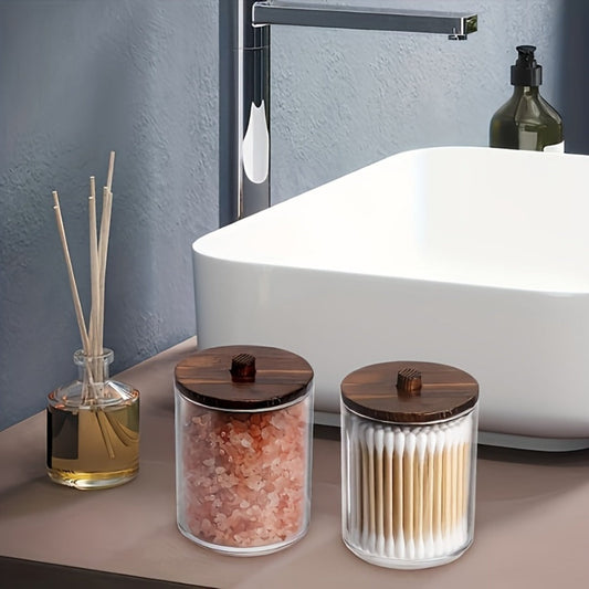 Glass Jars with Bamboo Lids 6 Piece Set – Sealed Dustproof Clear Glass Storage Containers for Bathroom Vanity, Cotton Swabs, Cosmetics, Spices & Kitchen – Airtight Eco-Friendly Organizer Gift Set