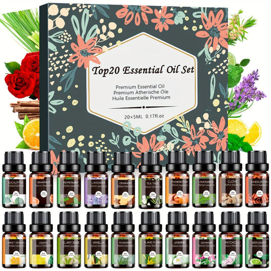 Essential Oil Set – Pure Natural Aromatherapy Oils in Amber Glass Bottles for Diffuser & Humidifier, DIY Fragrance, Valentine's Day & Holiday Gift for Women, Girls, Friends & Family (12/20/26pcs)