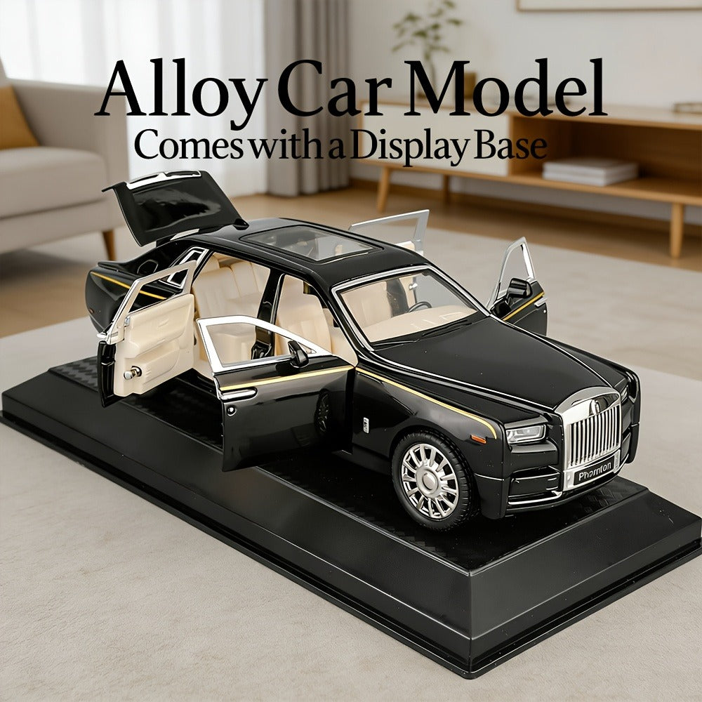 Collectible Zinc Alloy Diecast Car Model with Display Base and Opening Doors in White, Black or Pink