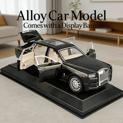Collectible Zinc Alloy Diecast Car Model with Display Base and Opening Doors in White, Black or Pink