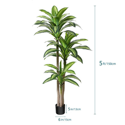 Potted Dracaena Artificial Tree with Complete 4, 5 and 6 ft Height Options and Layered Green Leaf Display