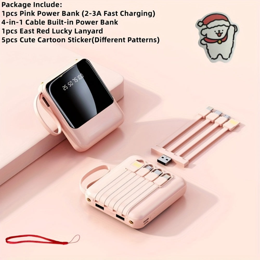 Power Bank 10000mAh with Built-In Cable Set, 5W/15W/22.5W Variants, Display and Lanyard for Travel