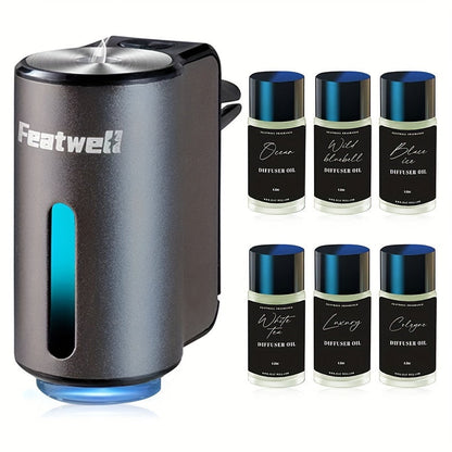 Car Air Freshener Featwell Waterless Vent Diffuser with Grey Six-Scent Refill Selection and USB-C Power