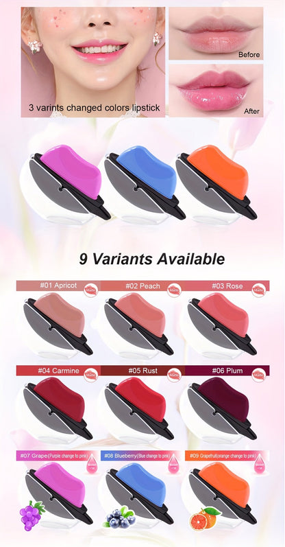 Color Changing Lipstick Set 6pcs Matte pH Reactive Lip-Shaped with Jasmine Scent - Non-Fade Long-Lasting Velvety Formula, Multi-Shade Lip Makeup Gift Set for Women & Girls