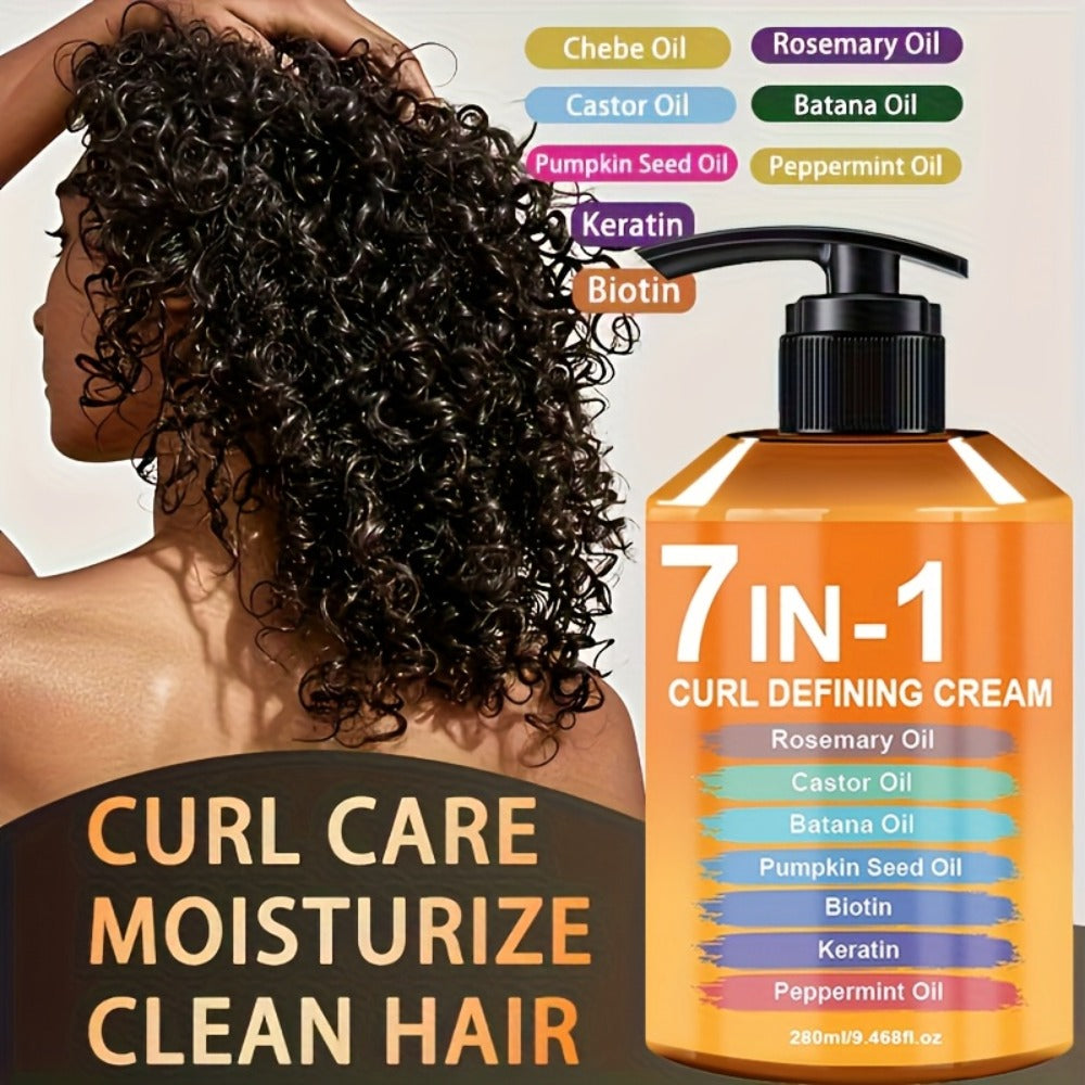 7-in-1 Curl Styling Cream, 280ml Orange-Label Pump with Rosemary, Castor and Batana Oils on Label