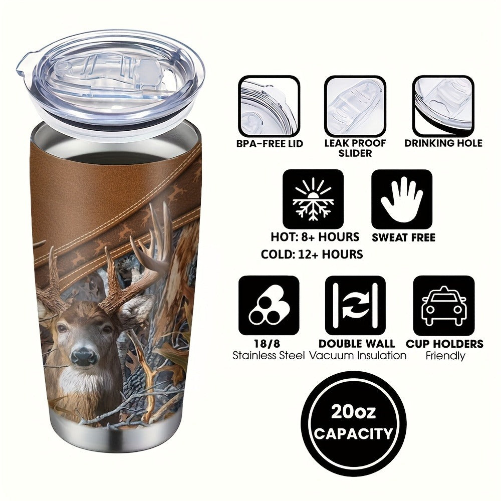 Insulated Tumbler 20oz Forest Hunting Graphic in Brown 304 Stainless Steel with Lid and Straw