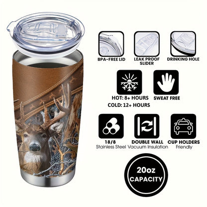 Insulated Tumbler 20oz Forest Hunting Graphic in Brown 304 Stainless Steel with Lid and Straw