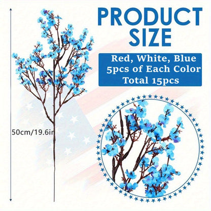 15-Piece Patriotic Artificial Flower Set for Fourth of July Arrangements, Centerpieces and Home Decor