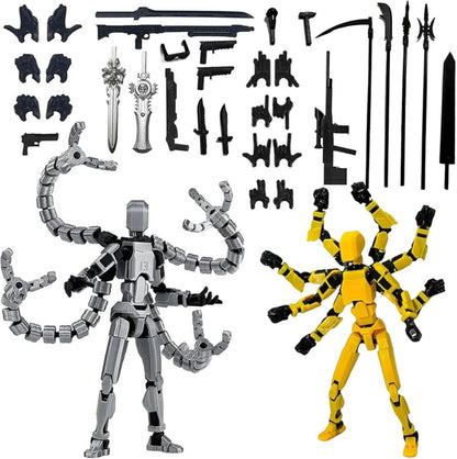 Two-Piece Multi-Joint Robot Figure Set with Tentacle Arms, Display Parts and Five Color Options