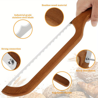 Serrated Bread Knife – 304 Stainless Steel Blade with Bamboo Handle, 15.7" Bread Slicer for Sourdough, Bagels, Baguettes & Homemade Loaves