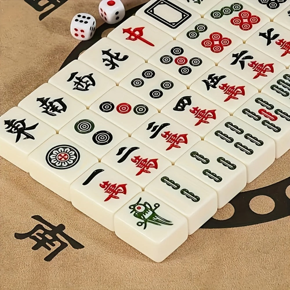 Mini Mahjong Set Portable Travel Size – Compact Authentic Chinese Tile Game for Family Fun Logical Thinking On-the-Go Entertainment, Traditional Mahjong Gift for Adults Kids Seniors