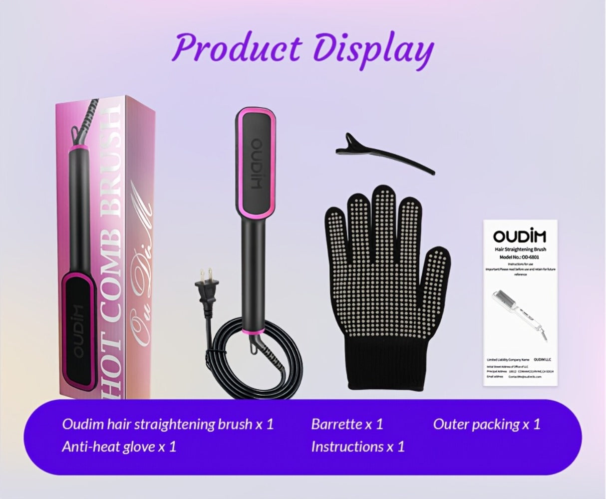Ionic Hair Straightener Brush Anti-Scald – Precise Temperature Control Auto Shut-Off Straightening Comb Flat Iron for Women All Hair Types – Rose Gold, Black, Gift for Her