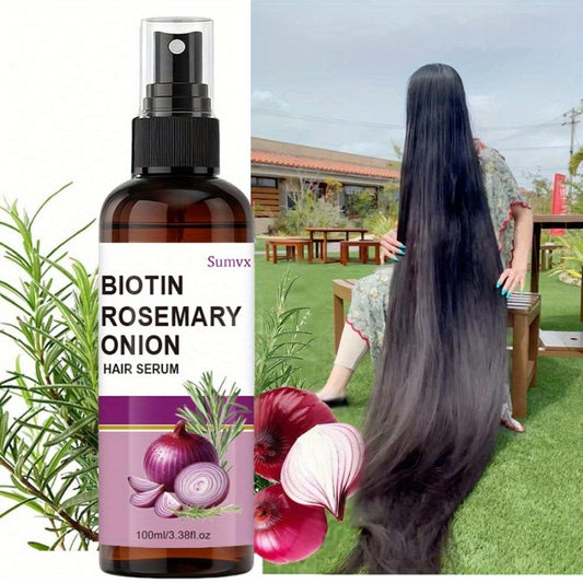 Biotin Rosemary & Onion Oil Hair Growth Serum Spray 100ml — Leave-In Treatment for Damaged Brittle Hair, Reduces Breakage & Frizz, Boosts Shine & Scalp Health, All Hair Types Women & Men