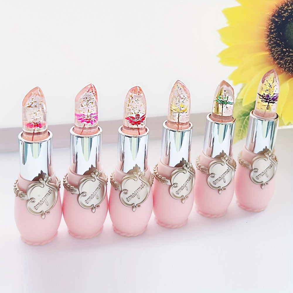 Jelly Lip Balm Set 6 Pack Color Changing — Temperature-Sensitive Dried Flower Extract, Sheer Moisturizing Clear Gloss, Natural Pink Tint, Long-Lasting Hydration Lip Care for Women
