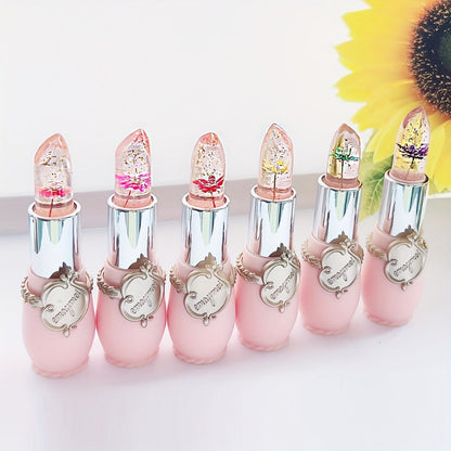 Jelly Lip Balm Set 6 Pack Color Changing — Temperature-Sensitive Dried Flower Extract, Sheer Moisturizing Clear Gloss, Natural Pink Tint, Long-Lasting Hydration Lip Care for Women