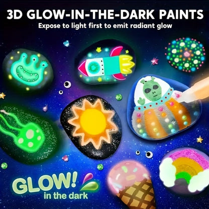 Stone Painting Set Glow in the Dark for Kids – Graffiti Puzzle Outdoor Art Craft Activity Kit Non-Toxic Screen-Free Creative Birthday Party Gift for Boys Girls Ages 5+