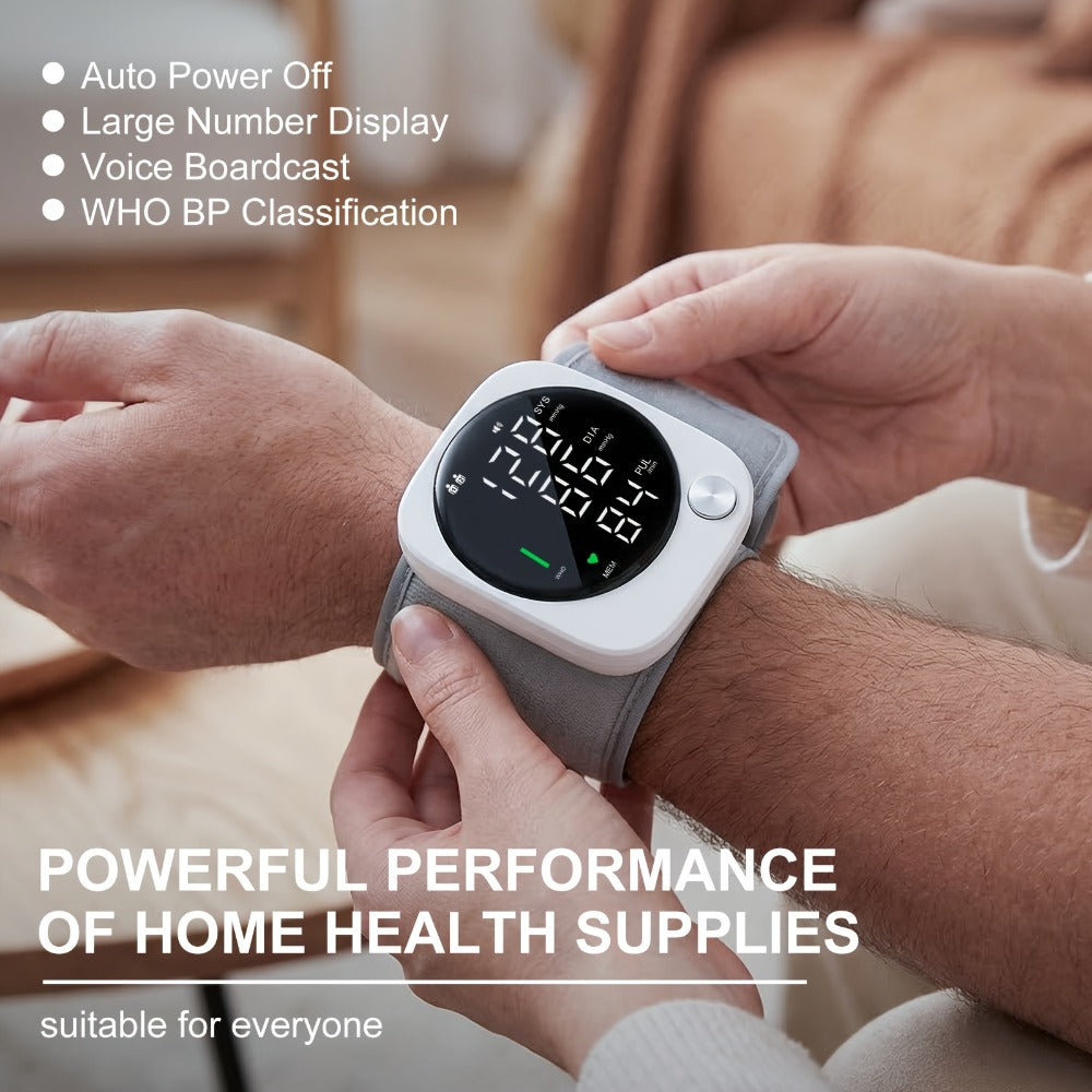 Blood Pressure Monitor Wrist Device with LCD Display, Voice Readout, Dual-User Memory and USB Rechargeable Power