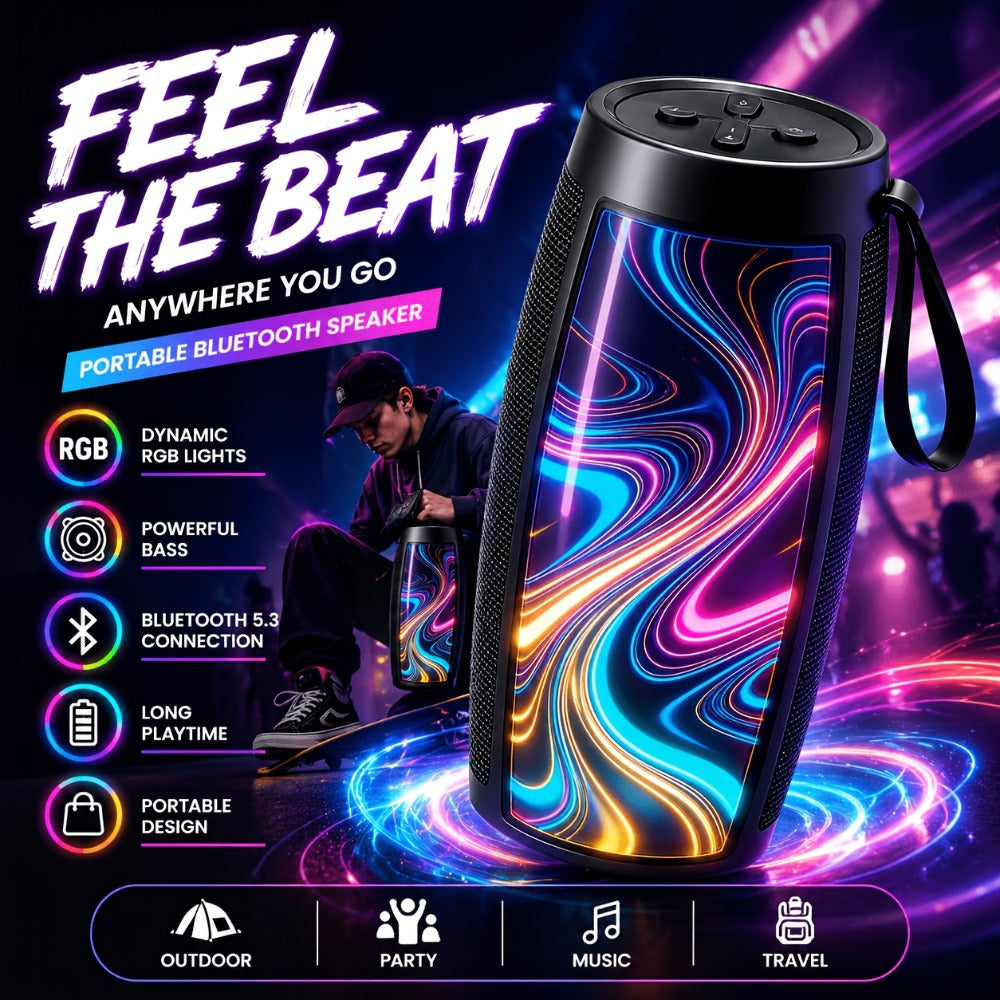 Portable Bluetooth Speaker with 5.1 Surround Sound, Stereo Bass Subwoofer, Dynamic RGB Lighting, Hi-Fi Lossless Audio, Long Battery Life, for PC Tablet Smartphone Parties Travel Entertainment