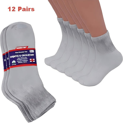 12-Pair Low-Cut Diabetic Sock Set for Adults in Six Colors with 9-11, 10-13 and 13-15 Size Options